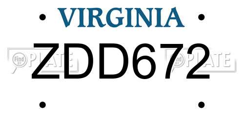ZDD672 Virginia License Plate