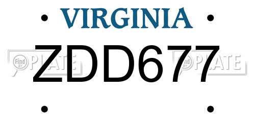 ZDD677 Virginia License Plate