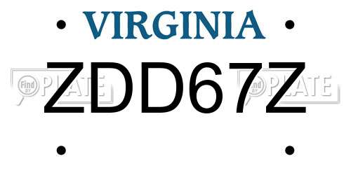 ZDD67Z Virginia License Plate
