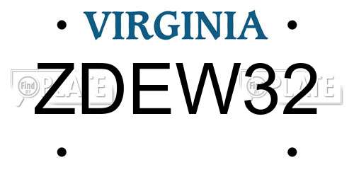 ZDEW32 Virginia License Plate