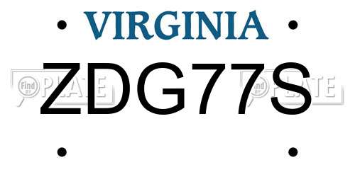 ZDG77S Virginia License Plate
