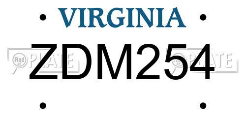 ZDM254 Virginia License Plate