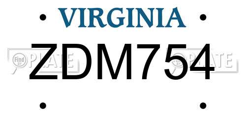 ZDM754 Virginia License Plate