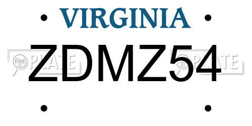 ZDMZ54 Virginia License Plate