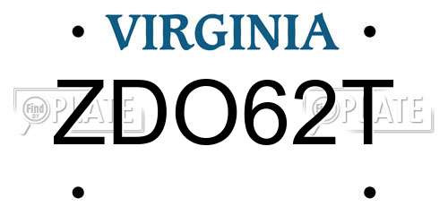 ZDO62T Virginia License Plate