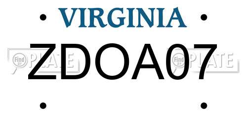 ZDOA07 Virginia License Plate