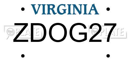 ZDOG27 Virginia License Plate