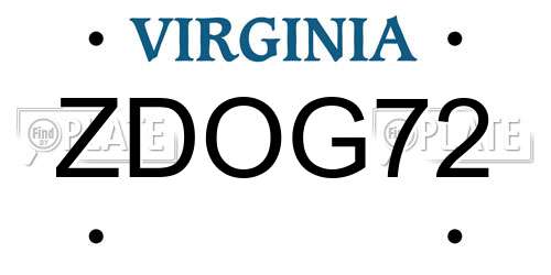 ZDOG72 Virginia License Plate