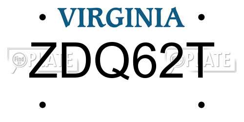 ZDQ62T Virginia License Plate