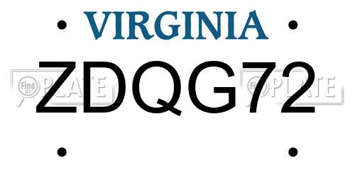 ZDQG72 Virginia License Plate
