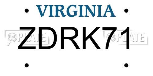 ZDRK71 Virginia License Plate