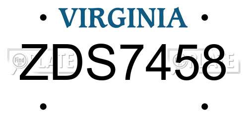 ZDS7458 Virginia License Plate