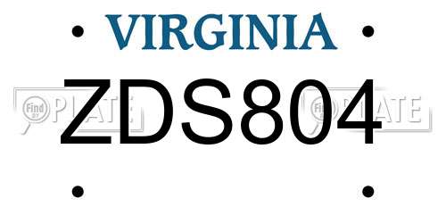 ZDS804 Virginia License Plate