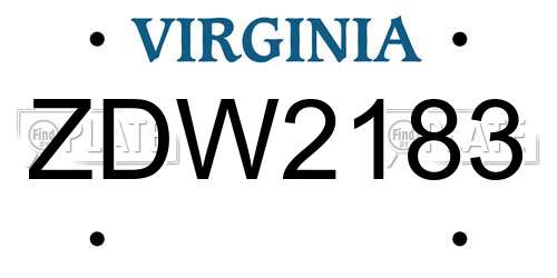 ZDW2183 Virginia License Plate