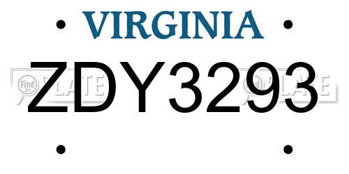 ZDY3293 Virginia License Plate