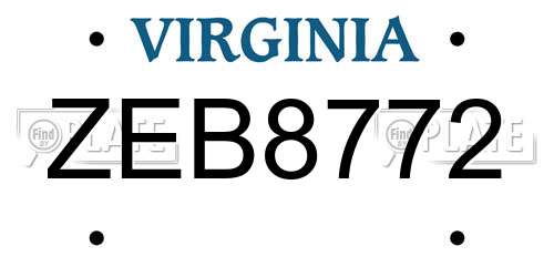 ZEB8772 Virginia License Plate