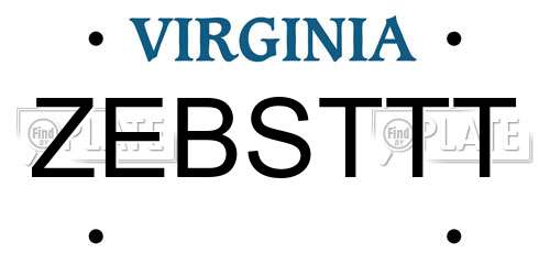 ZEBSTTT Virginia License Plate