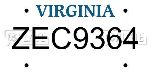 ZEC9364 Virginia License Plate