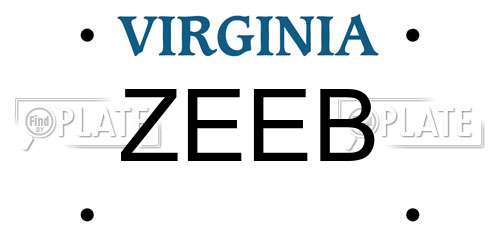 ZEEB Virginia License Plate