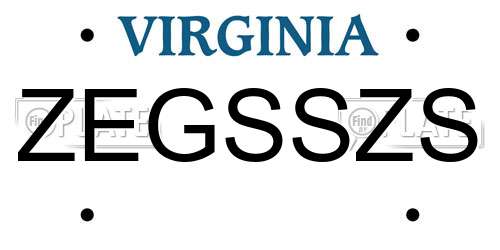 ZEGSSZS Virginia License Plate