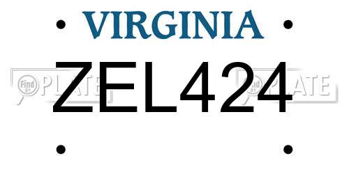ZEL424 Virginia License Plate