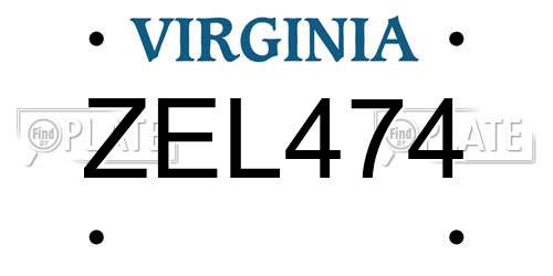 ZEL474 Virginia License Plate