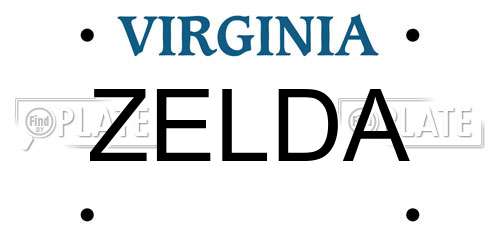 ZELDA Virginia License Plate