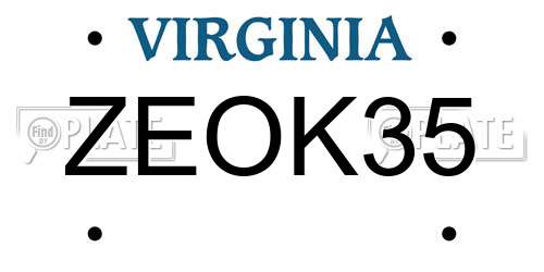 ZEOK35 Virginia License Plate