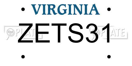 ZETS31 Virginia License Plate