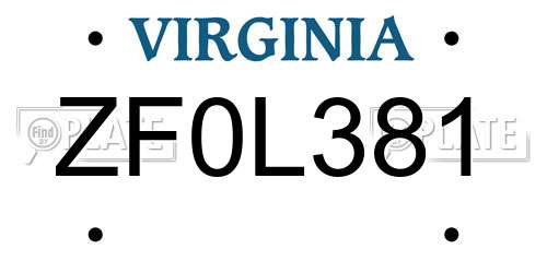 ZF0L381 Virginia License Plate