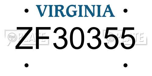 ZF30355 Virginia License Plate