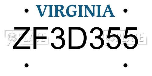ZF3D355 Virginia License Plate