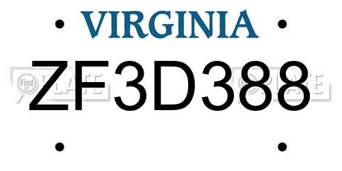 ZF3D388 Virginia License Plate