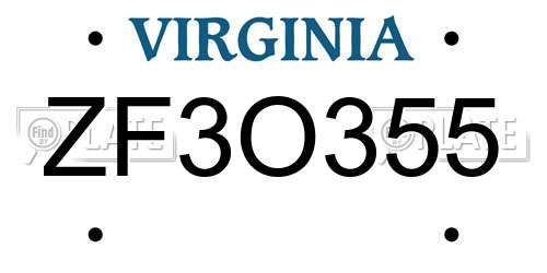 ZF3O355 Virginia License Plate