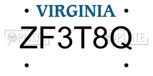 ZF3T8Q Virginia License Plate