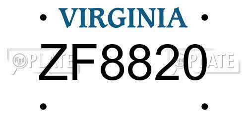 ZF8820 Virginia License Plate