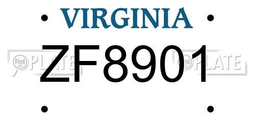 ZF8901 Virginia License Plate