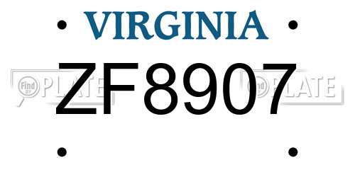 ZF8907 Virginia License Plate