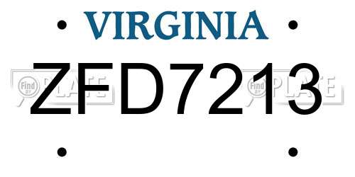 ZFD7213 Virginia License Plate