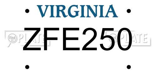ZFE250 Virginia License Plate
