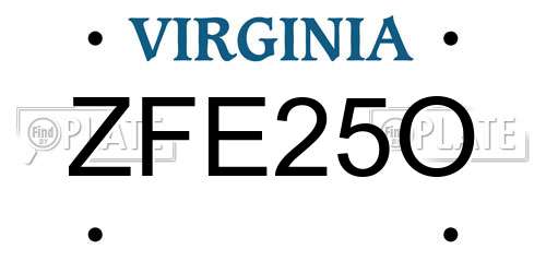ZFE25O Virginia License Plate
