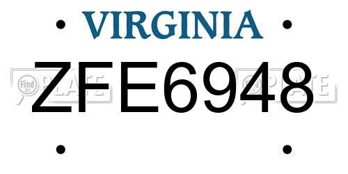 ZFE6948 Virginia License Plate