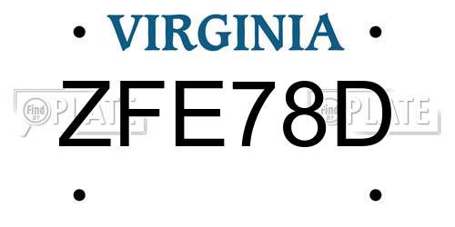 ZFE78D Virginia License Plate