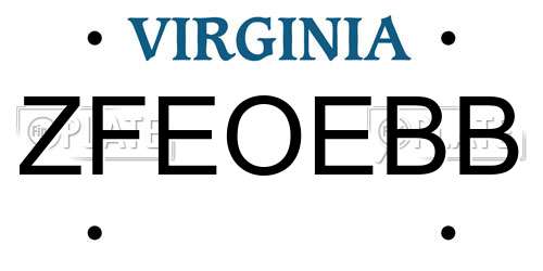 ZFEOEBB Virginia License Plate
