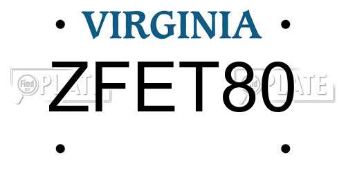 ZFET80 Virginia License Plate