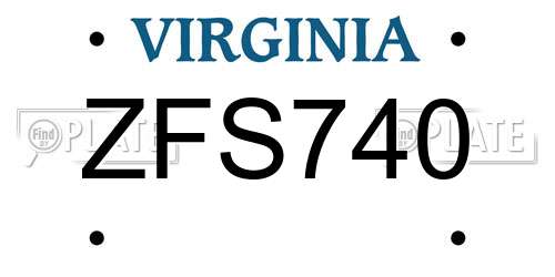 ZFS740 Virginia License Plate