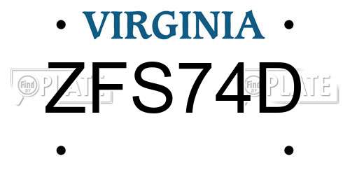 ZFS74D Virginia License Plate