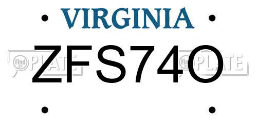 ZFS74O Virginia License Plate