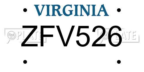 ZFV526 Virginia License Plate