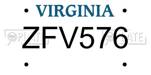 ZFV576 Virginia License Plate